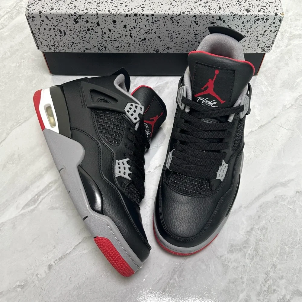 Brand New Retro 4 ‘Bred Reimagined’ Men’s Black/Red Sneakers Trainers - Picture 3 of 6